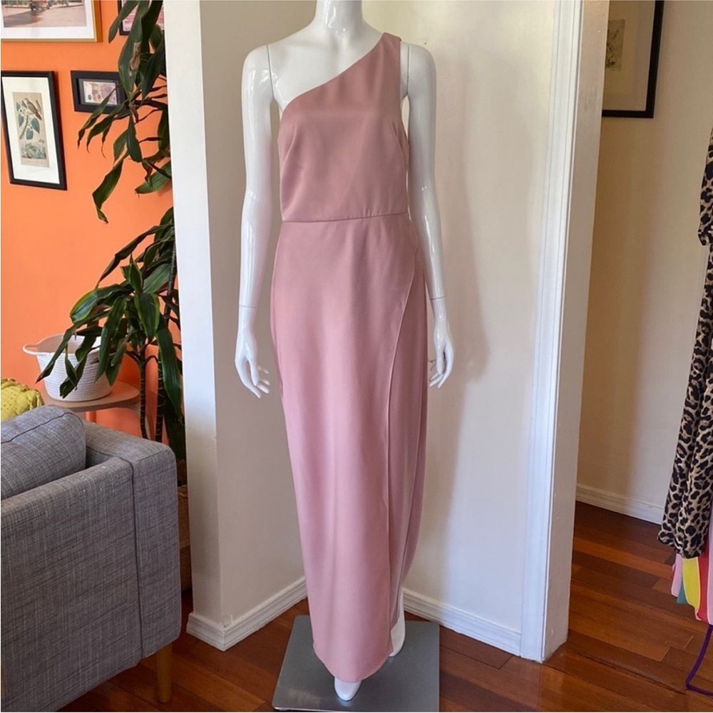 BHLDN Blush Pink Dylan Satin-charmeuse One Shoulder Maxi Dress Size 10 - Picture 3 of 3